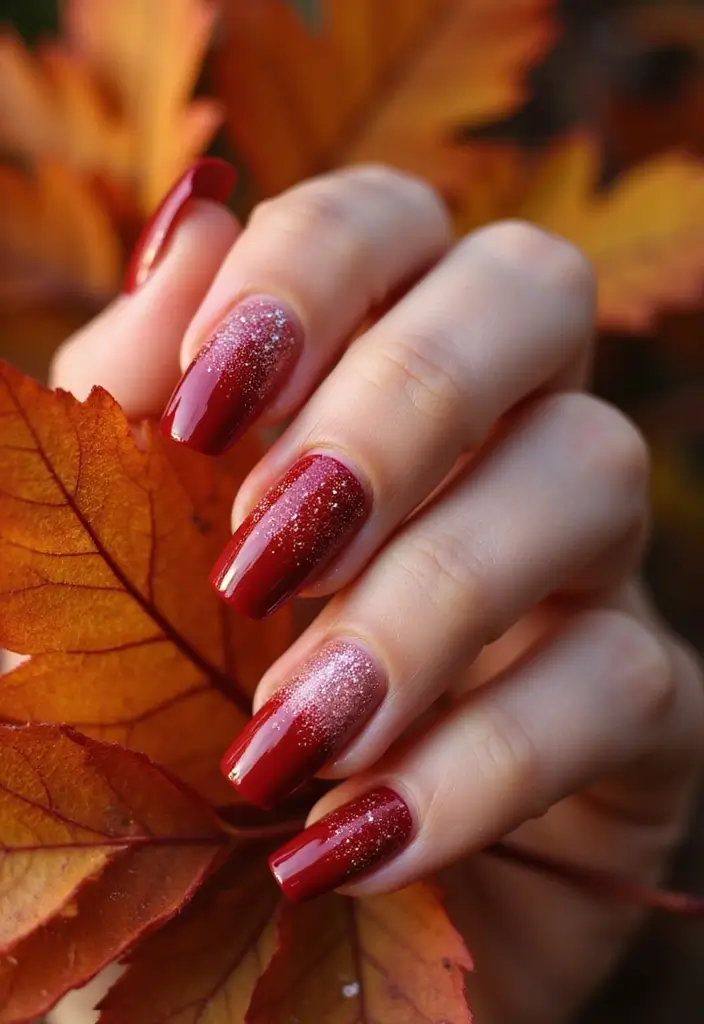 10 Stunning Fall Nails in Red That Will Make You Fall in Love! - 2. Red Ombré with Glitter