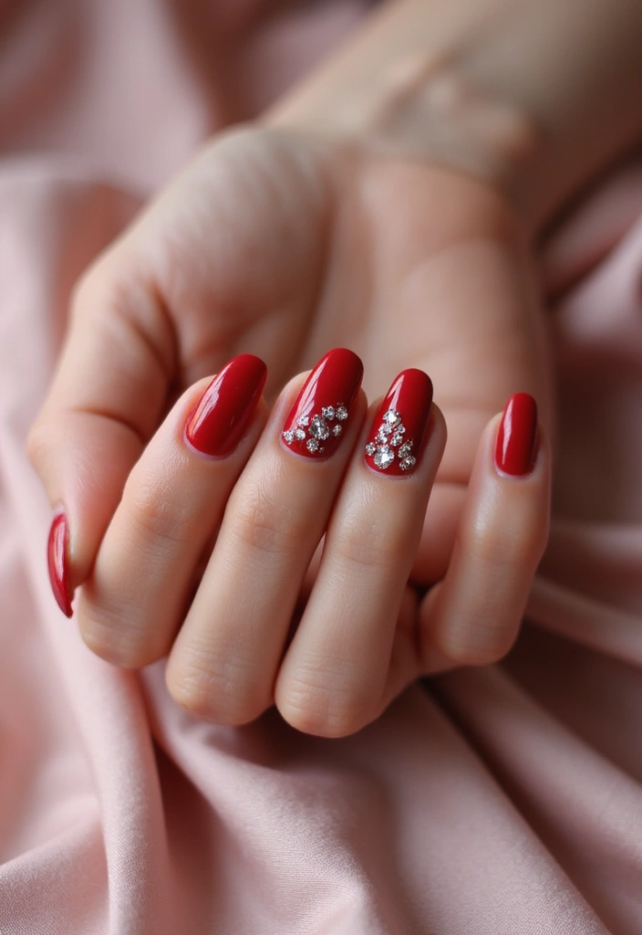 10 Stunning Fall Nails in Red That Will Make You Fall in Love! - 9. Red with Rhinestones