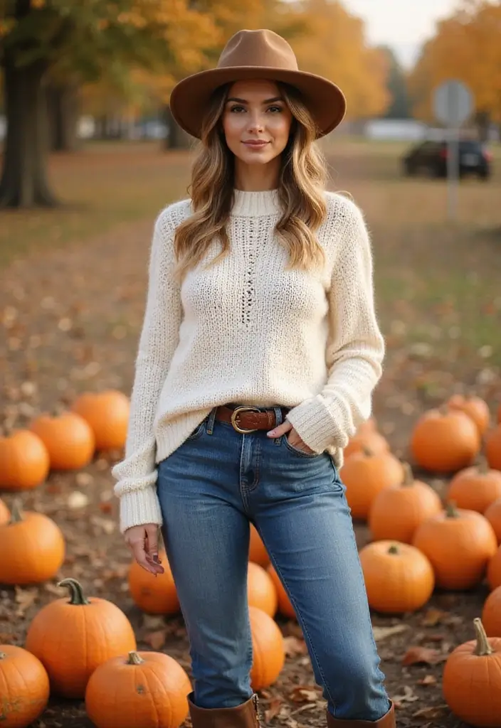 21 Fall Outfits for Women That Will Make You the Envy of Every Pumpkin Patch! (#14 Is a Must-See!) - 1. Cozy Chunky Knit + Denim