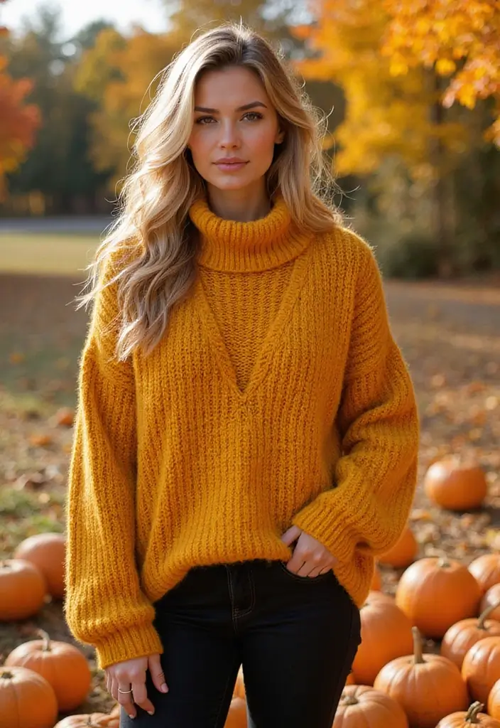 21 Fall Outfits for Women That Will Make You the Envy of Every Pumpkin Patch! (#14 Is a Must-See!) - 12. Bold Color Sweater + Black Jeans