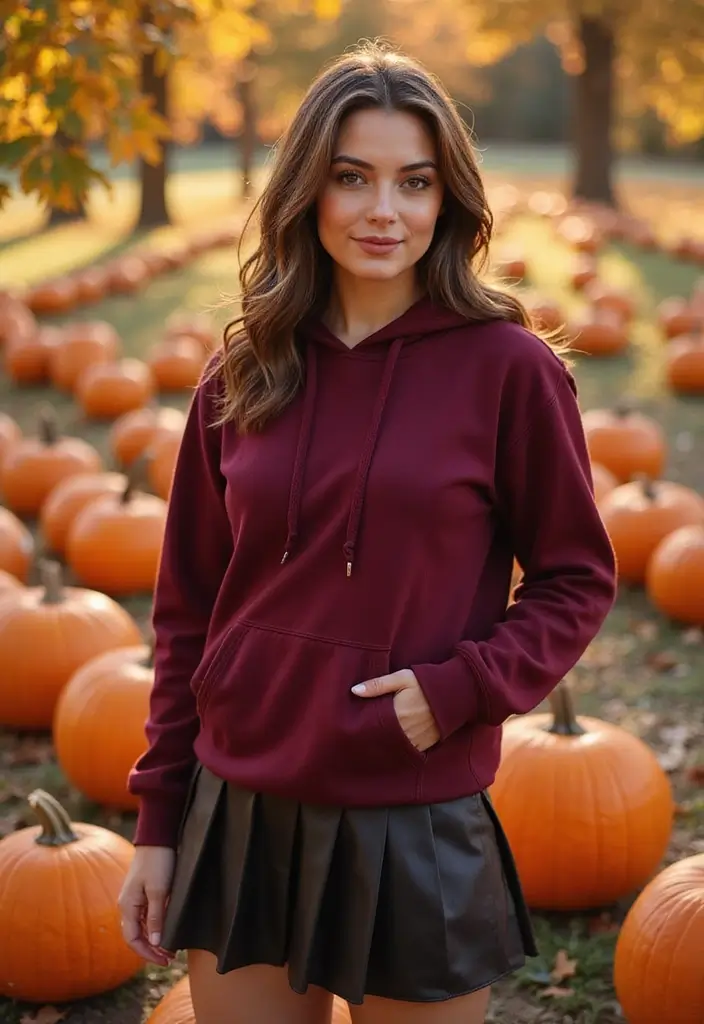 21 Fall Outfits for Women That Will Make You the Envy of Every Pumpkin Patch! (#14 Is a Must-See!) - 16. Hoodie + Pleather Skirt
