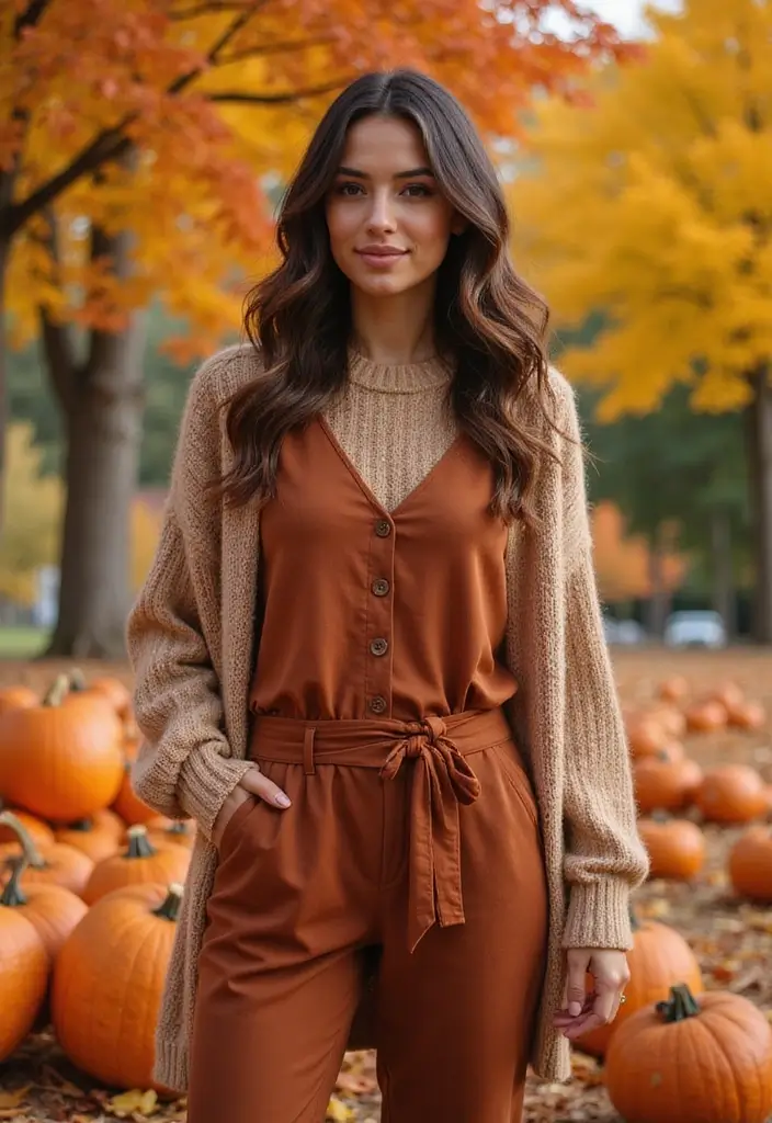 21 Fall Outfits for Women That Will Make You the Envy of Every Pumpkin Patch! (#14 Is a Must-See!) - 18. Jumpsuit + Pullover