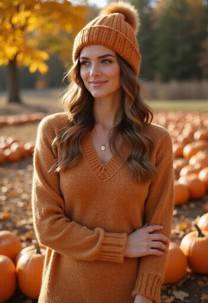 21 Fall Outfits for Women That Will Make You the Envy of Every Pumpkin Patch! (#14 Is a Must-See!) - 20. Beanie + Sweater Dress