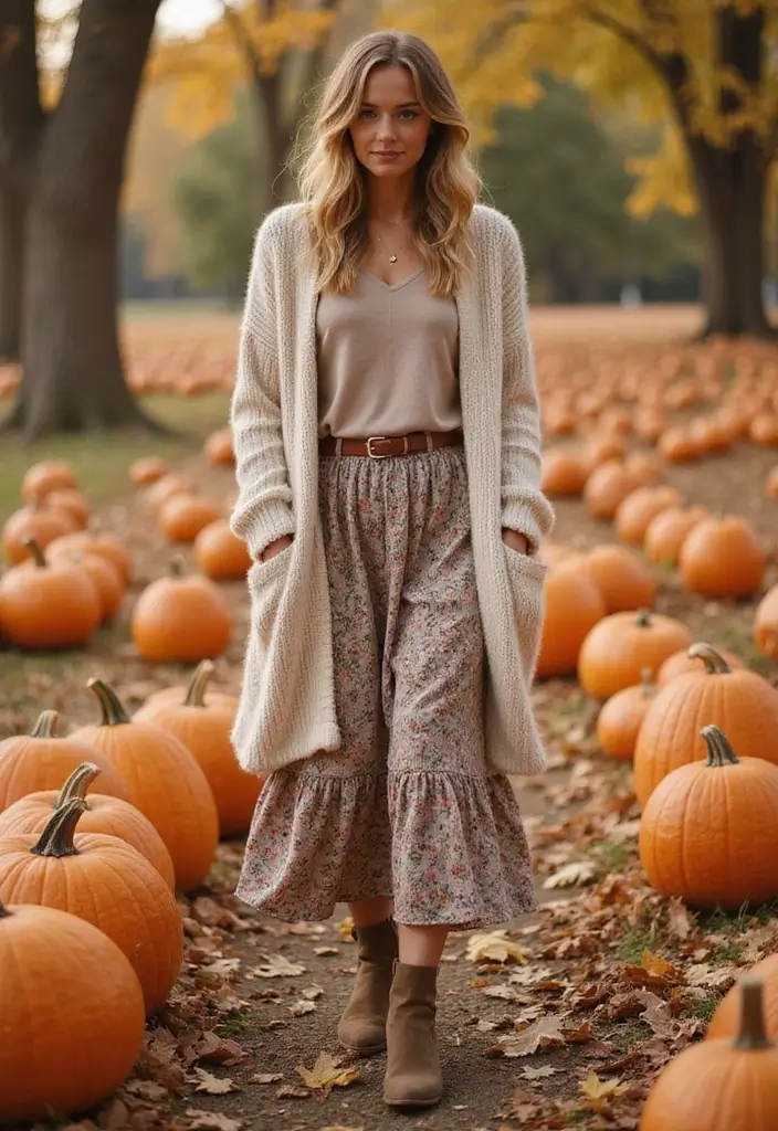 21 Fall Outfits for Women That Will Make You the Envy of Every Pumpkin Patch! (#14 Is a Must-See!) - 4. Oversized Cardigan + Midi Skirt