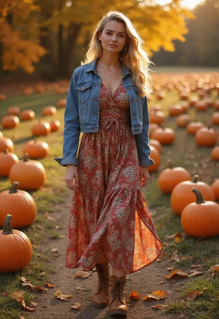 21 Fall Outfits for Women That Will Make You the Envy of Every Pumpkin Patch! (#14 Is a Must-See!) - 6. Denim Jacket + Floral Dress