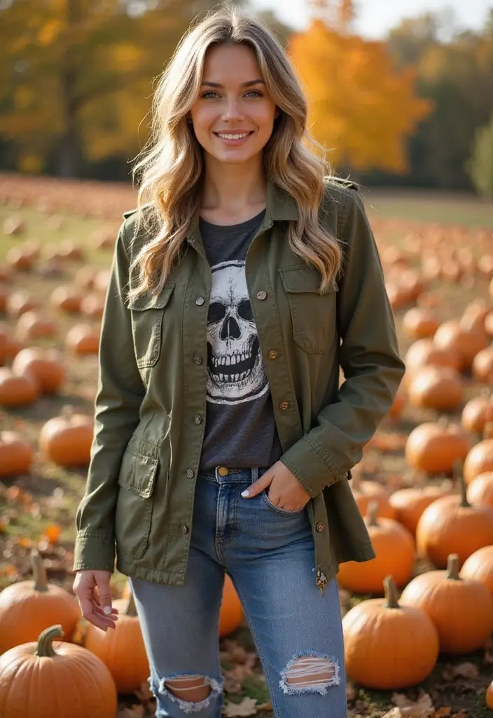 21 Fall Outfits for Women That Will Make You the Envy of Every Pumpkin Patch! (#14 Is a Must-See!) - 9. Utility Jacket + Graphic Tee
