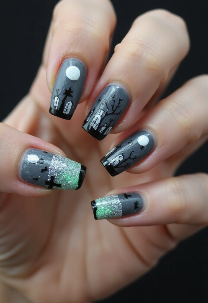 15 Spooktacular Halloween Nails 2025 Ideas That Will Haunt Your Dreams! - 6. Glistening Graveyard
