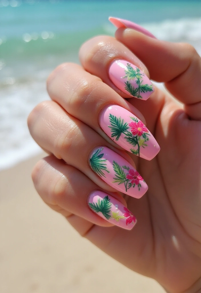 18 Must-Try Summer Pink Acrylic Nail Styles That Will Have Everyone Asking Where You Got Them! - 11. Tropical Pink