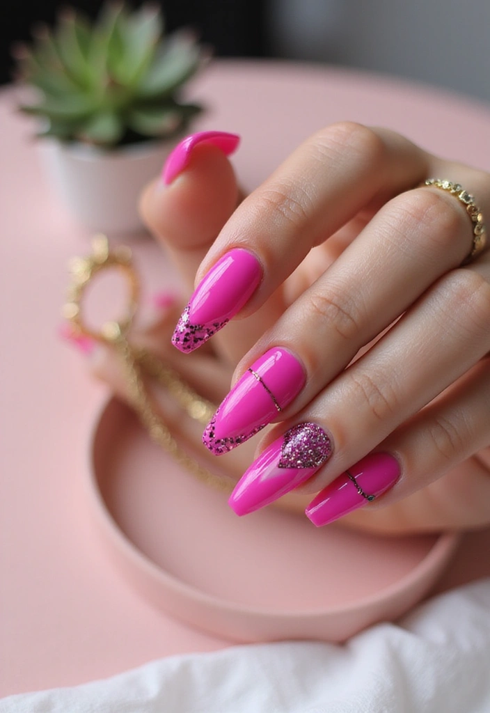 18 Must-Try Summer Pink Acrylic Nail Styles That Will Have Everyone Asking Where You Got Them! - 13. Pink Statement Nails
