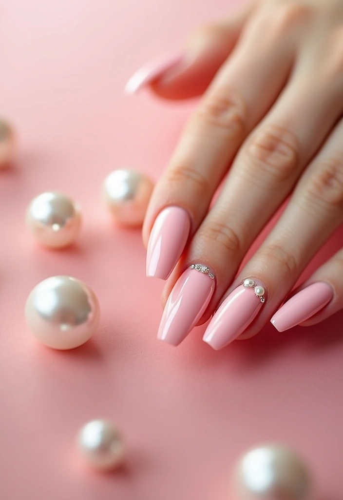 18 Must-Try Summer Pink Acrylic Nail Styles That Will Have Everyone Asking Where You Got Them! - 14. Pink with Pearls