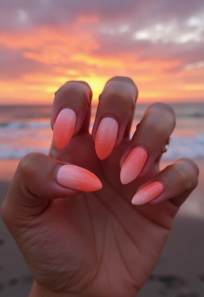 18 Must-Try Summer Pink Acrylic Nail Styles That Will Have Everyone Asking Where You Got Them! - 15. Sunset Inspired Pink