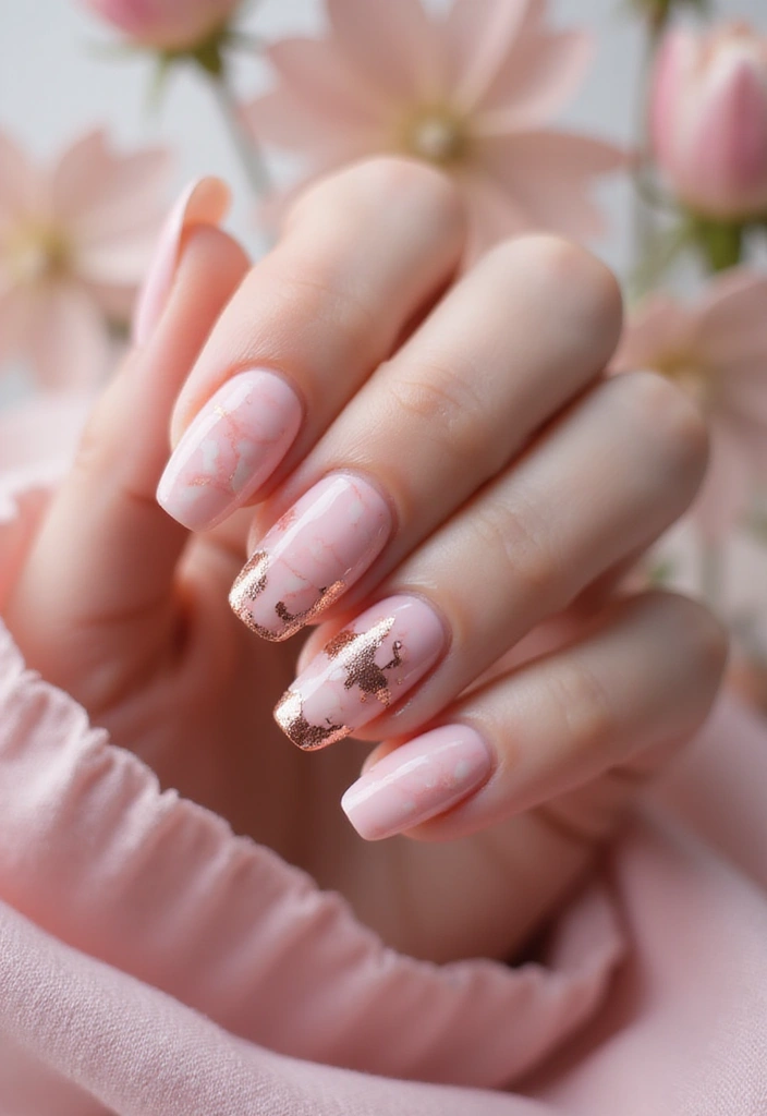 18 Must-Try Summer Pink Acrylic Nail Styles That Will Have Everyone Asking Where You Got Them! - 16. Pink Marble with Rose Gold