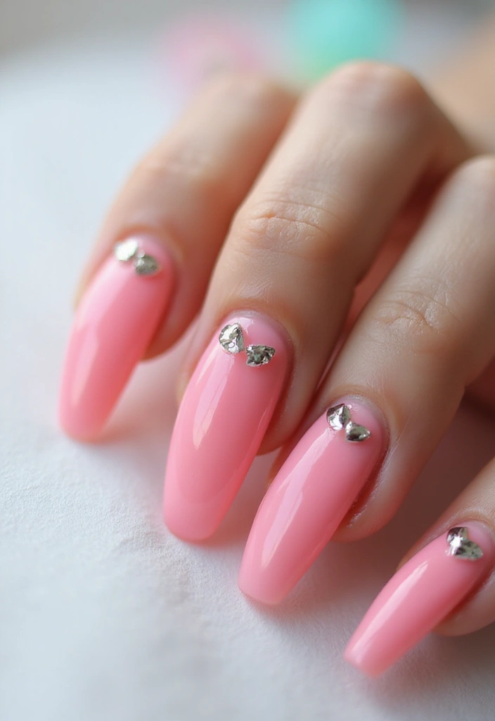 18 Must-Try Summer Pink Acrylic Nail Styles That Will Have Everyone Asking Where You Got Them! - 18. Edgy Pink with Studs