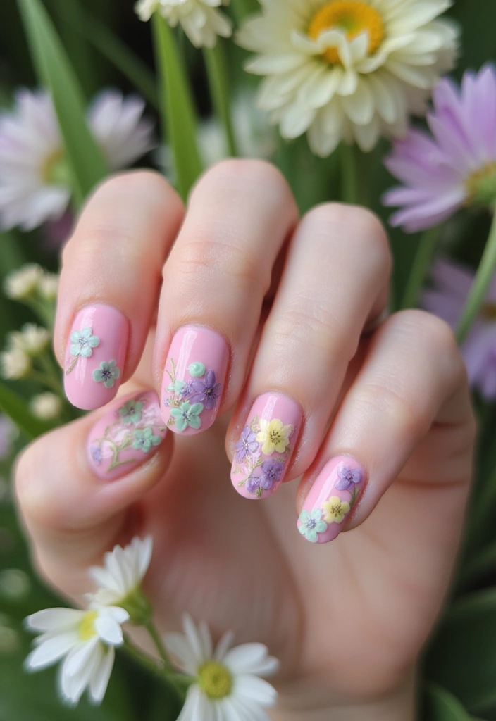 18 Must-Try Summer Pink Acrylic Nail Styles That Will Have Everyone Asking Where You Got Them! - 3. Pink and Floral