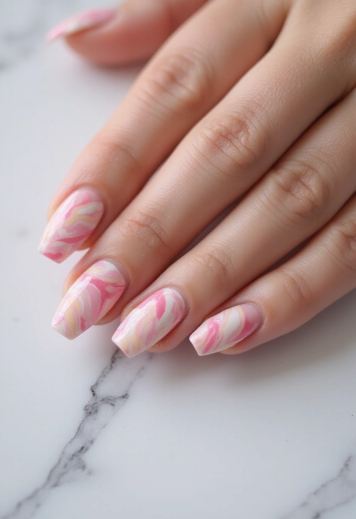 18 Must-Try Summer Pink Acrylic Nail Styles That Will Have Everyone Asking Where You Got Them! - 4. Marbled Pink