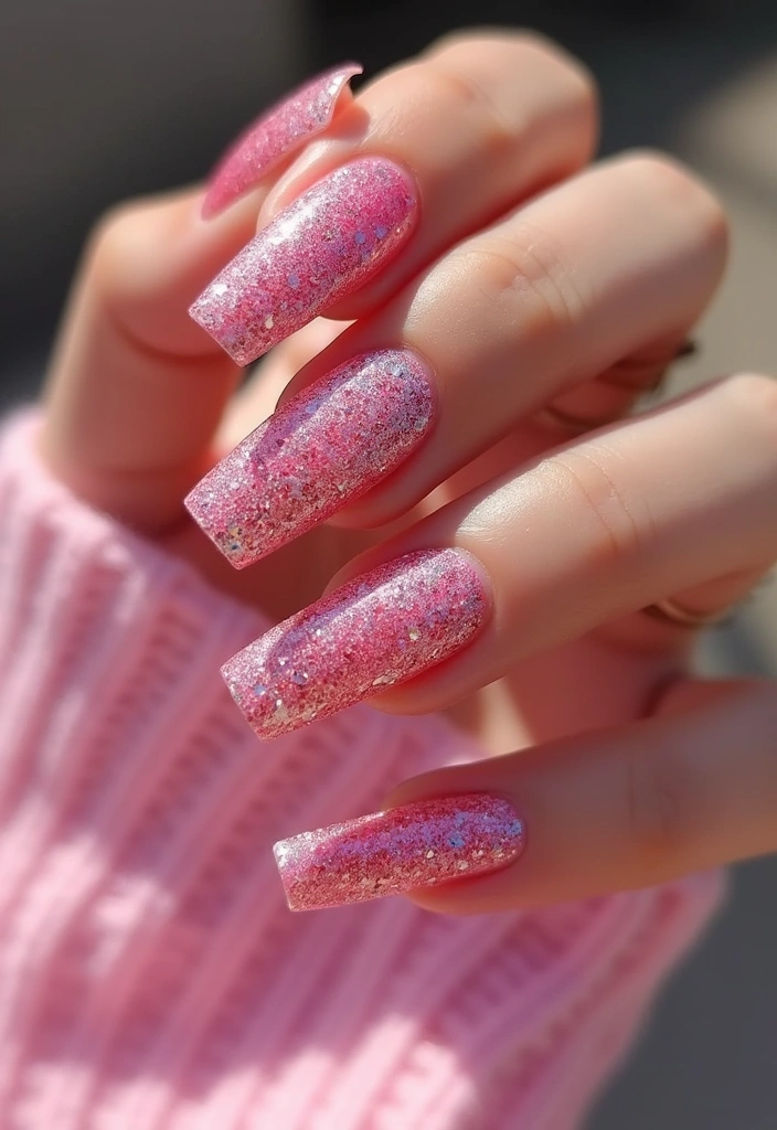 18 Must-Try Summer Pink Acrylic Nail Styles That Will Have Everyone Asking Where You Got Them! - 6. Glitter Pink