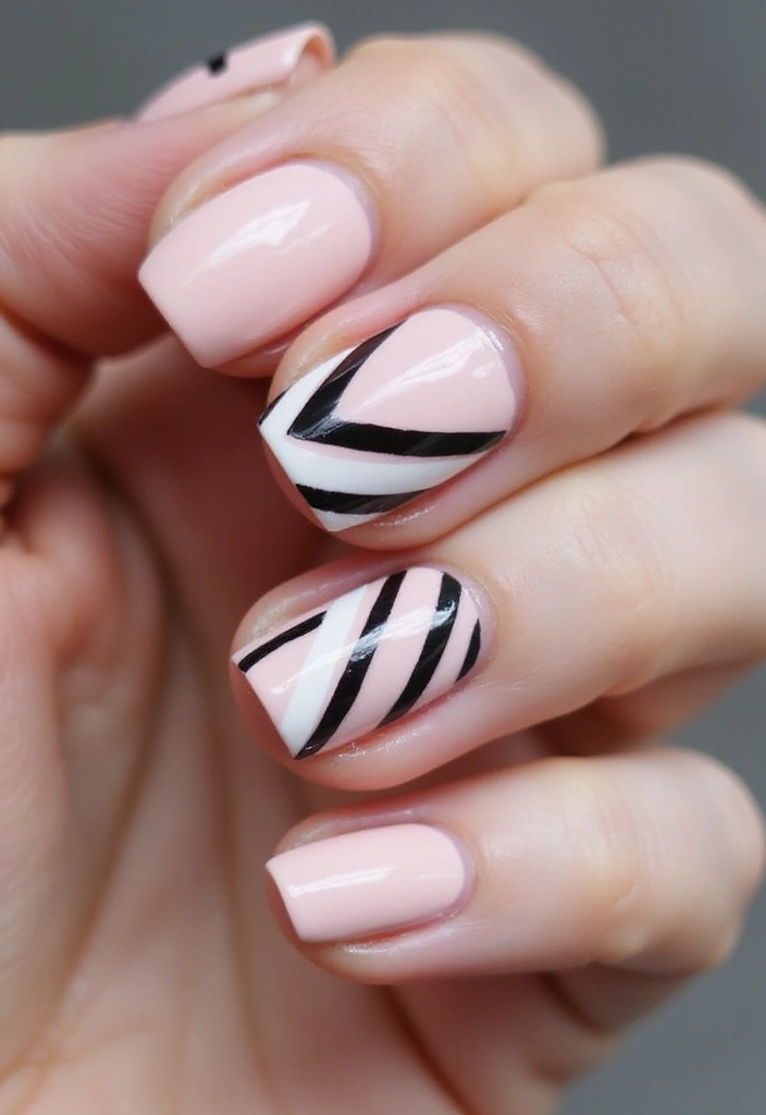 18 Must-Try Summer Pink Acrylic Nail Styles That Will Have Everyone Asking Where You Got Them! - 7. Pastel Pink with Graphic Lines
