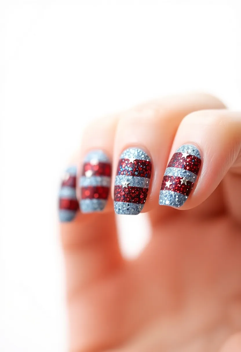 19 Dazzling Glitter Nail Designs for 2025 That Will Make You Sparkle! - 16. Glitter Stars and Stripes