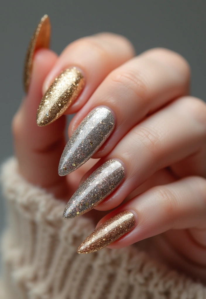19 Dazzling Glitter Nail Designs for 2025 That Will Make You Sparkle! - 7. Metallic Glitter Swirl