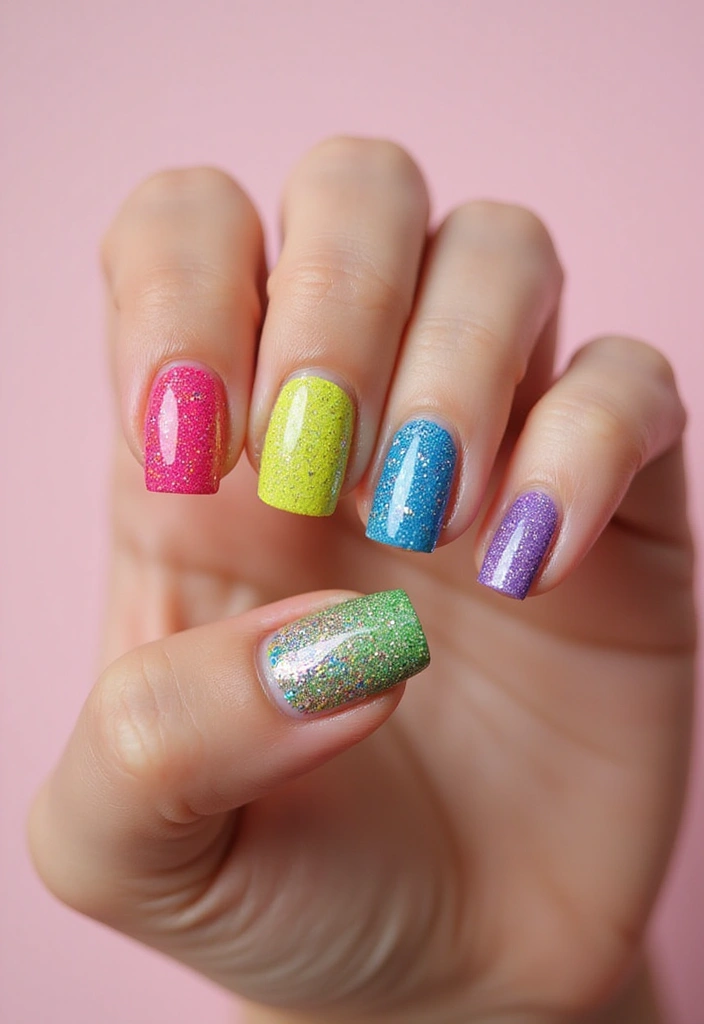 19 Dazzling Glitter Nail Designs for 2025 That Will Make You Sparkle! - 8. Rainbow Glitter Explosion