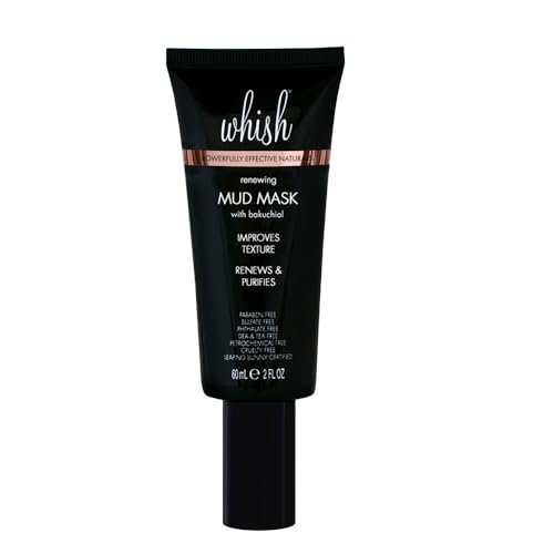 Whish Mud Mask with Bakuchiol - Natural Retinol Alternative Clay Mask - Pore Minimizing & Acne Treatment for Oily, Dry Skin - Hydrating Skincare Mask - Paraben & Sulfate Free - 2 fl oz