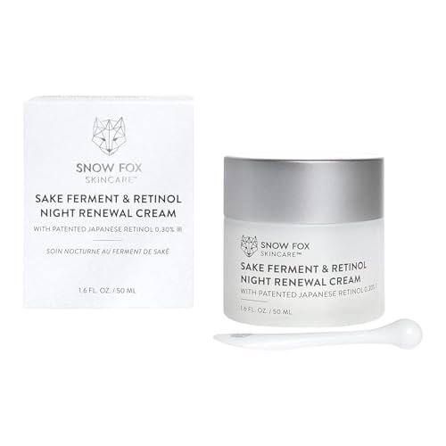 Snow Fox Skincare Sake Ferment & 0.30% Retinol Night Renewal Cream - Patented Japanese Technology for Youthful, Vibrant Skin | Smooth Fine Lines, Ease Redness, Boost Microbiome & Skin Barrier