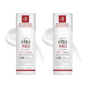 EltaMD UV Clear Face Sunscreen SPF 46, Oil Free for Face with Zinc Oxide, Dermatologist Recommended Sunscreen Lotion, For Acne-Prone Sensitive Skin, 1.7 oz Pump (Pack of 2)