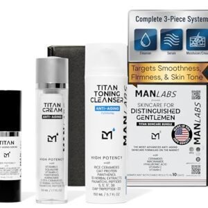 Man Labs Titan Anti-Aging Mens Skin Care Kit – Cleanser, Face Serum, Mens Face Moisturizer – Men, Skin Care Set – Dark Spots, Wrinkles, Fine Lines – Vitamin C, Niacinamide, Ceramides, HA – Unscented