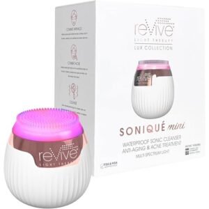 Revive Light Therapy Lux Collection Soniqué Mini, Rechargeable Sonic Face Cleanser Brush with Medical-Grade Blue & Red Light Therapy for Face, Acne & Wrinkle Care, Water-Resistant