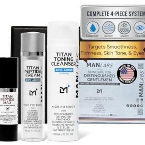 Man Labs Titan Oscar Anti-Aging Mens Skin Care Kit – Wash, Face Serum, Eye Cream, Mens Face Moisturizer – Men, Skin Care Set – Dark Circles, Wrinkles, Fine Lines – Vitamin C, Peptides, Niacinamide, HA