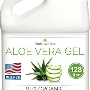 KinRose Care Aloe Vera Gel Organic Gallon for Face, Skin, Hair & Sunburn Relief 100 Percent Pure Aloe Vera Gel Bulk Wholesale - Cold Pressed, Vegan, Unscented - Made in USA (128 Fl Oz)