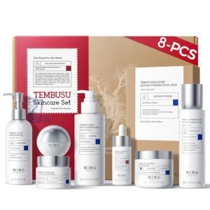 NING DERMOLOGIE Skin Care Set: 8-Step Tembusu Essence Skincare Kit, Cleansing Hydrating Moisturizing Anti-Aging Gift Sets for Women – Complete Daily Routine for Sensitive, Dry, Oily & Aging Skin