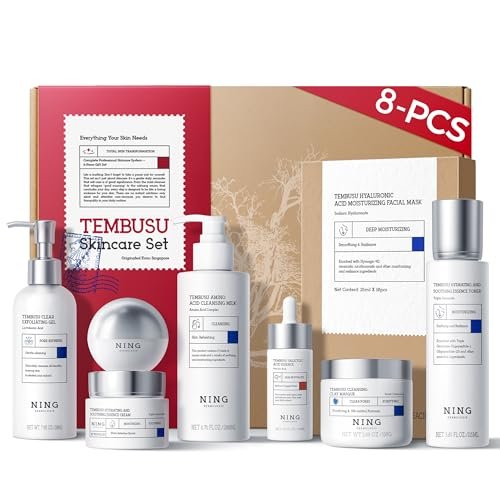 NING DERMOLOGIE Skin Care Set: 8-Step Tembusu Essence Skincare Kit, Cleansing Hydrating Moisturizing Anti-Aging Gift Sets for Women – Complete Daily Routine for Sensitive, Dry, Oily & Aging Skin