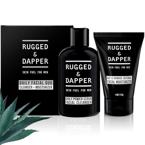 RUGGED & DAPPER Daily Duo Skincare Set for Men | Includes Age + Damage Defense Moisturizer & Daily Power Scrub Face Wash