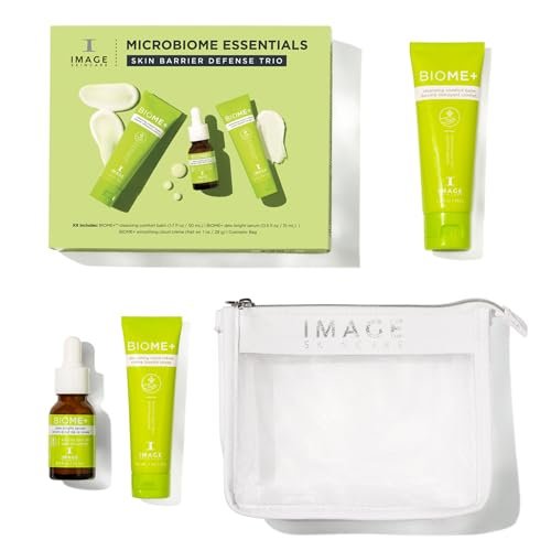 IMAGE Skincare, BIOME+ Microbiome Essentials Skin Barrier Defense Trio, 3 Step Travel Regimen with Facial Cleansing Balm, Dew Serum and Smoothing Cream