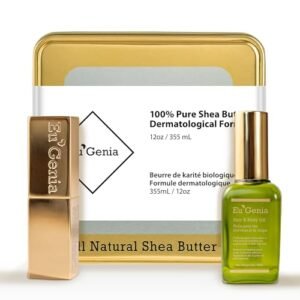 Eu'Genia Shea Face, Lip & Body Shea & Moringa 3-PC Gift Set – Hydrating Lip Balm, Nourishing Body Oil, 12oz Dermatological Shea Butter – Natural Skincare