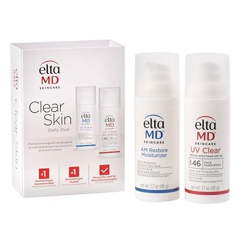 EltaMD Clear Skin Daily Duo Sensitive Skin Kit, AM Restore Facial Moisturizer and UV Clear Face Sunscreen Set, Helps Calm Rosacea and Acne Prone Skin, Made with Niacinamide and Zinc Oxide
