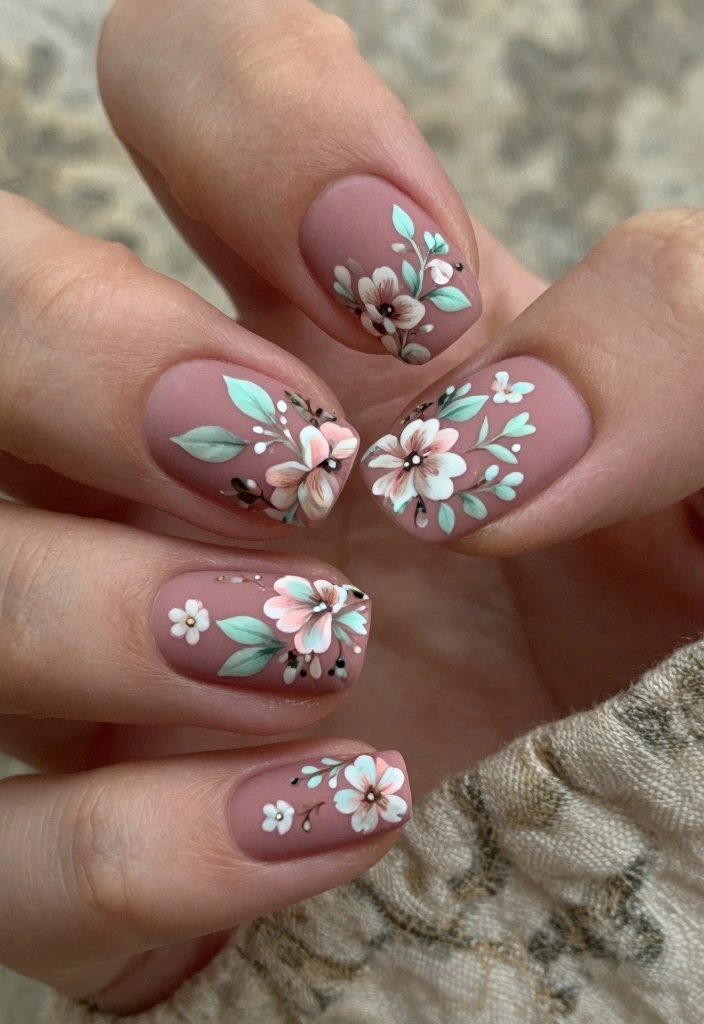 12 Stunning Micro-Floral Nail Designs That Will Have Everyone Asking 'Where Did You Get That?' - 6. Vintage Floral 1