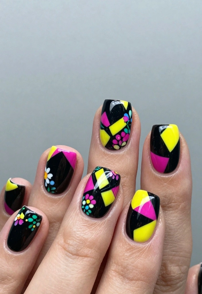12 Stunning Micro-Floral Nail Designs That Will Have Everyone Asking 'Where Did You Get That?' - 7. Geometric Floral Fusion 1