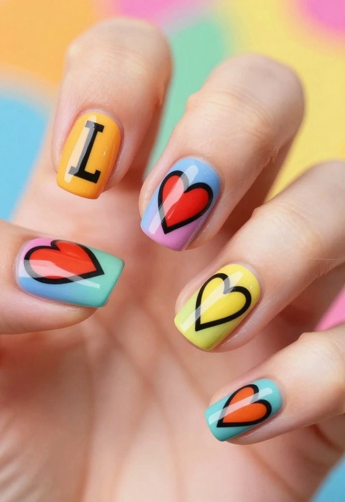 14 Adorable Valentine's Nail Ideas That'll Make You Fall in Love at First Sight! - 10. Pop Art Love 1