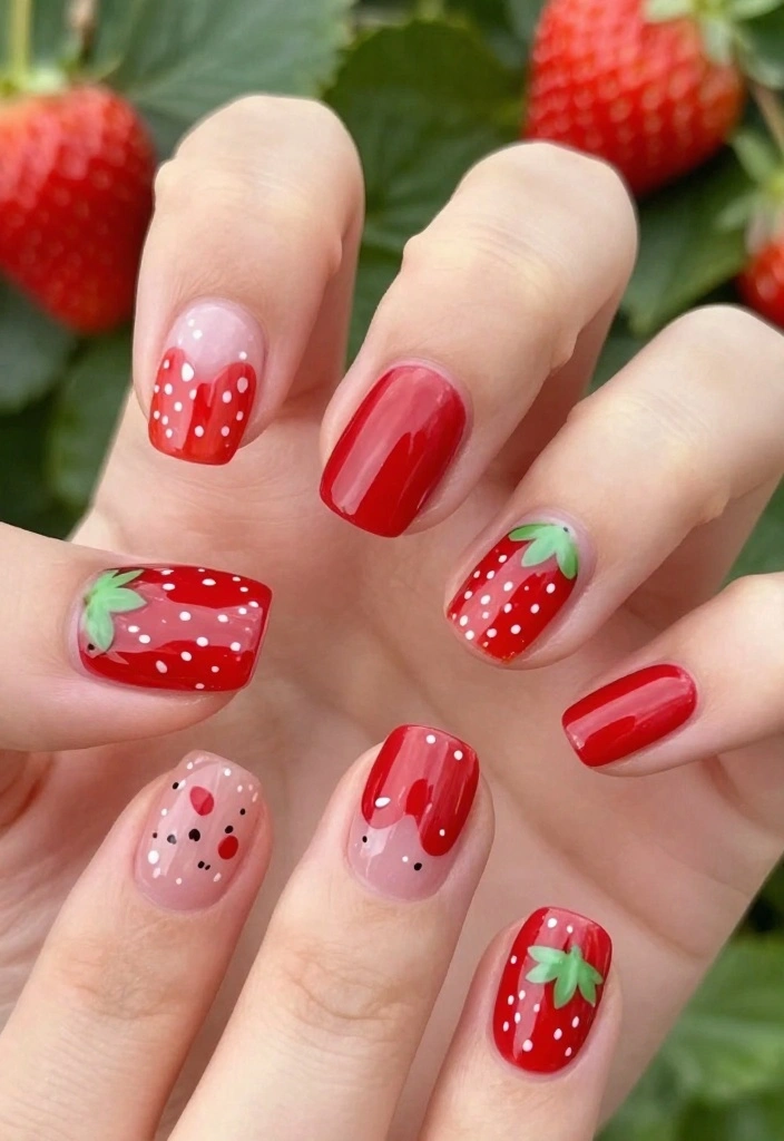 14 Adorable Valentine's Nail Ideas That'll Make You Fall in Love at First Sight! - 12. Sweet Strawberry 1