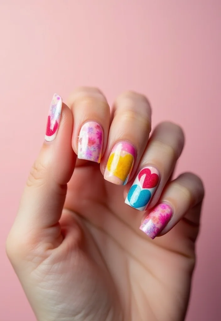 14 Adorable Valentine's Nail Ideas That'll Make You Fall in Love at First Sight! - 7. Colorful Candy Hearts 1