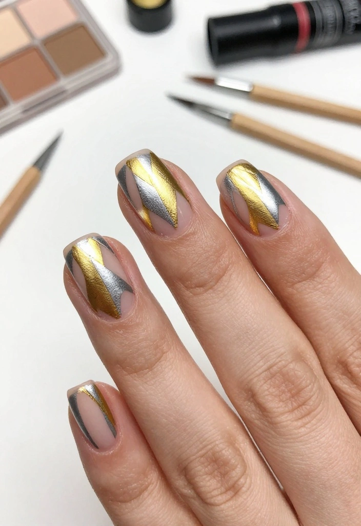 15 Chic Nail Color Ideas Featuring Gold and Silver That Are Perfect for Any Occasion! - 6. Geometric Patterns 1