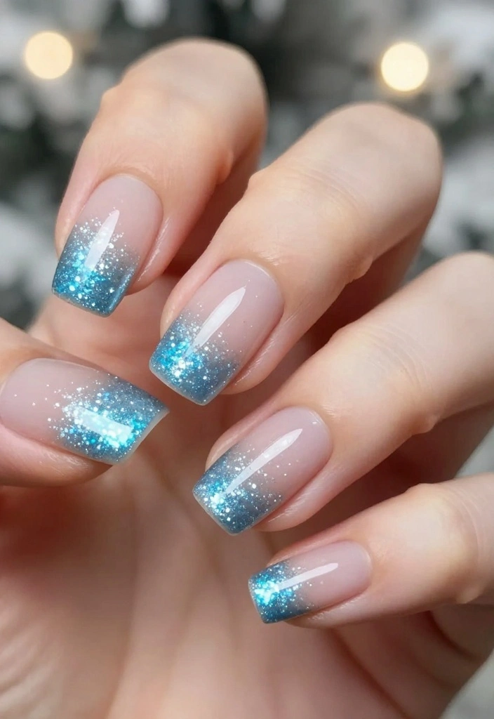 16 Icy Blue Nail Color Ideas for a Chic Winter Look Everyone Will Love! - 6. Sparkly Icy Blue French Tips 1