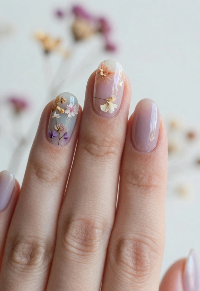 16 Unique Jelly Nail Styles You’ve Never Tried (And You Absolutely Should!) - 9. Jelly Nail Art with Dried Flowers 1