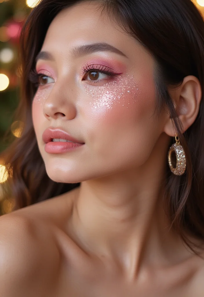13 Sophisticated Holiday Makeup Looks That Exude Elegance and Class! - 12. Festive Glitter and Soft Pinks 1