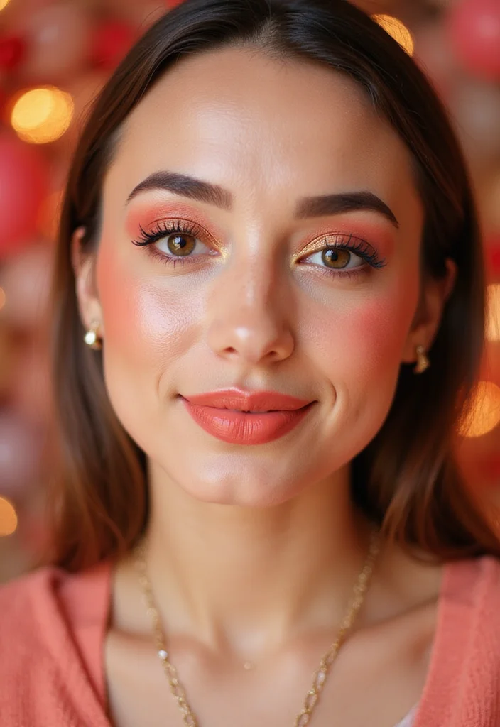 13 Sophisticated Holiday Makeup Looks That Exude Elegance and Class! - 9. Coral Glow with Golden Accents 1