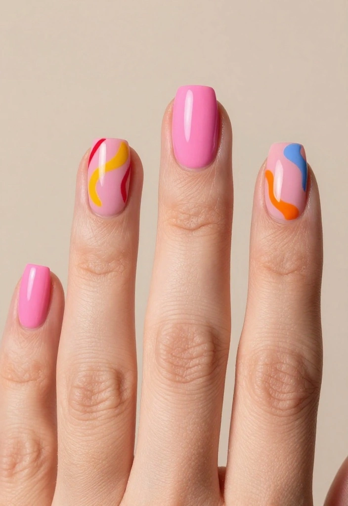 15 Diseños de Uñas Rosa que Te Harán Decir '¡Quiero Esto Ya!' - 15. Uñas Rosa con Diseño Abstracto 1