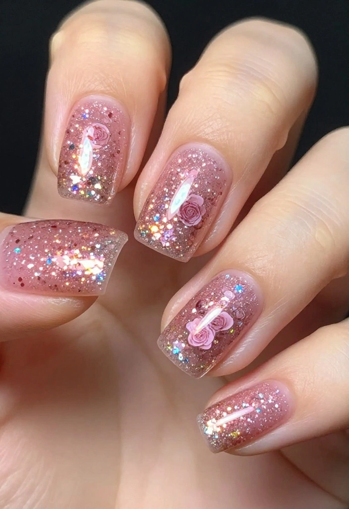 15 Diseños de Uñas Rosa que Te Harán Decir '¡Quiero Esto Ya!' - 3. Rosa con Glitter para un Toque Brillante 1