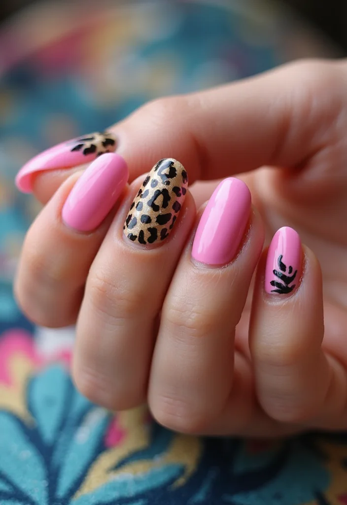 15 Diseños de Uñas Rosa que Te Harán Decir '¡Quiero Esto Ya!' - 8. Uñas Rosa con Estampado Animal 1